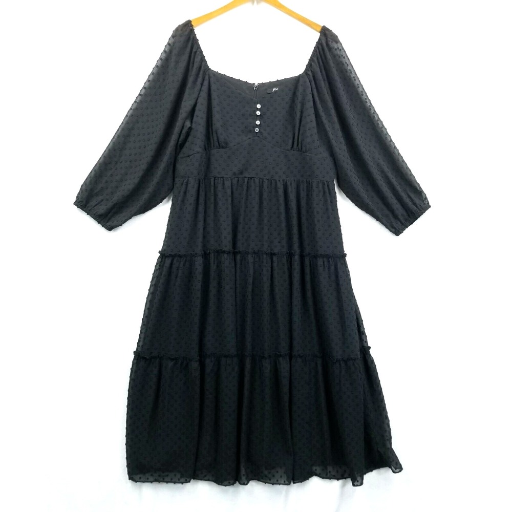 J Crew Dress Women 18 Tiered Long Sleeve Midi Swiss Dot Semi Sheer Sleeve Witchy
